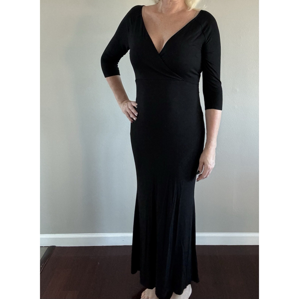 Ann Taylor Plunging Neckline Long Sleeved Maxi Cocktail Evening Dress In Size 8